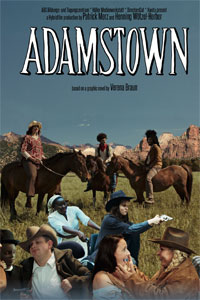 Coverbild des Filmes Adamstown. Cowboys auf Pferden in einer Western-Landschaft.